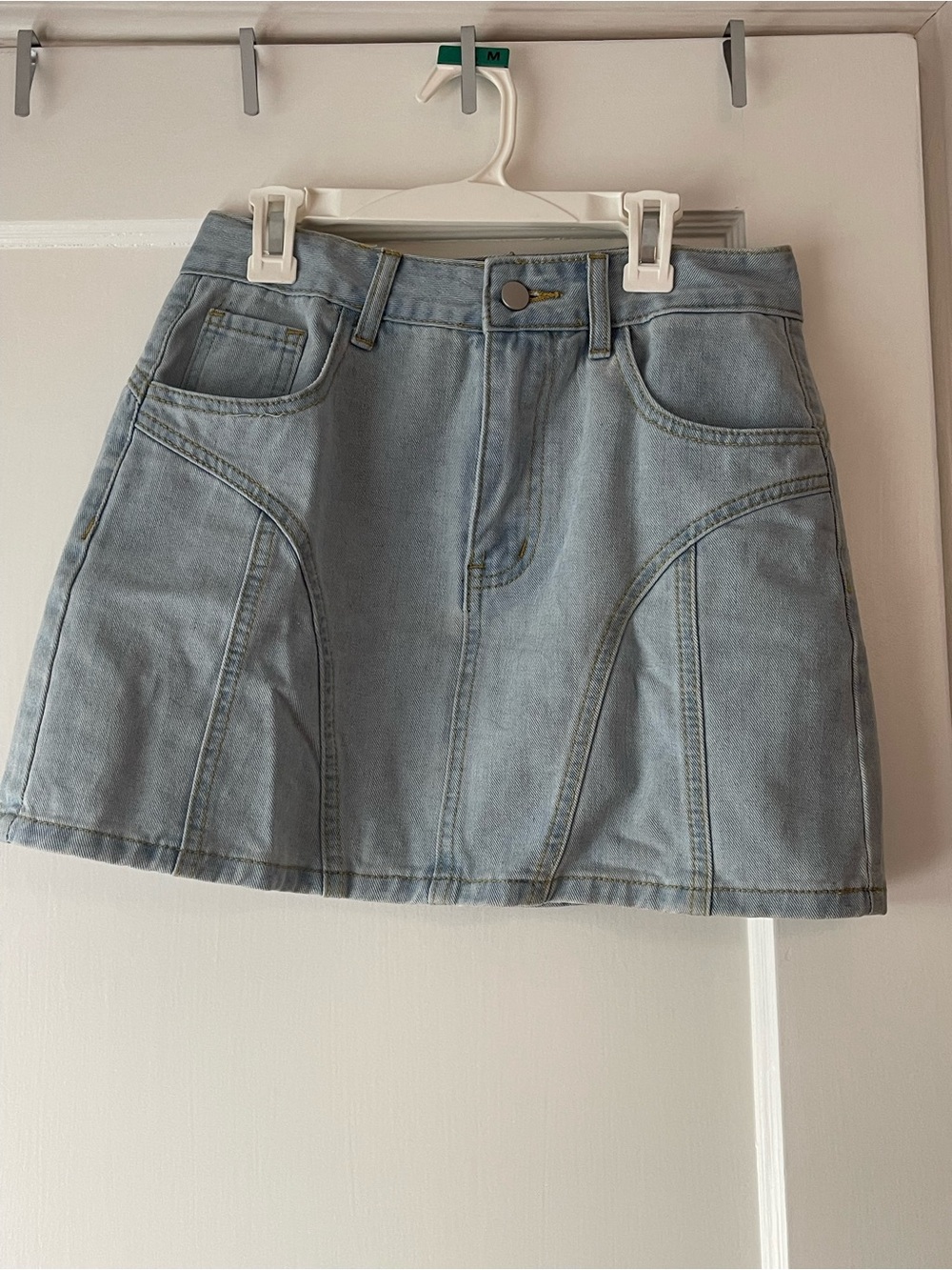 Light Blue Denim A-Line Mini Skirt